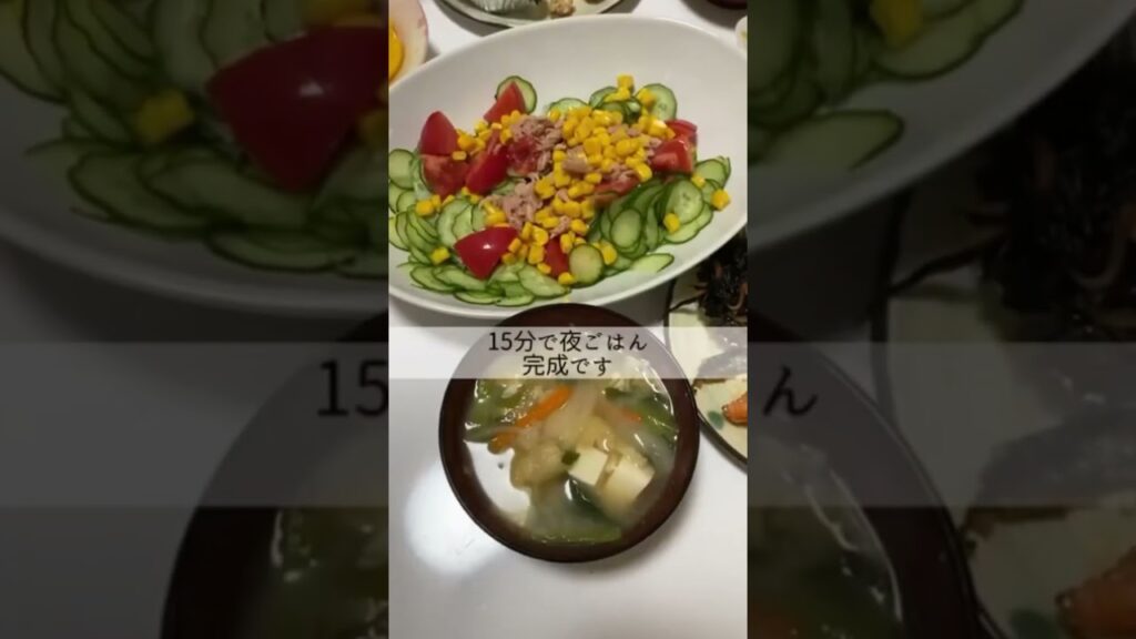 【時短料理】3分でたっぷり野菜のみそ汁と15分で夜ごはんの支度／おかずは焼き魚【さけ】