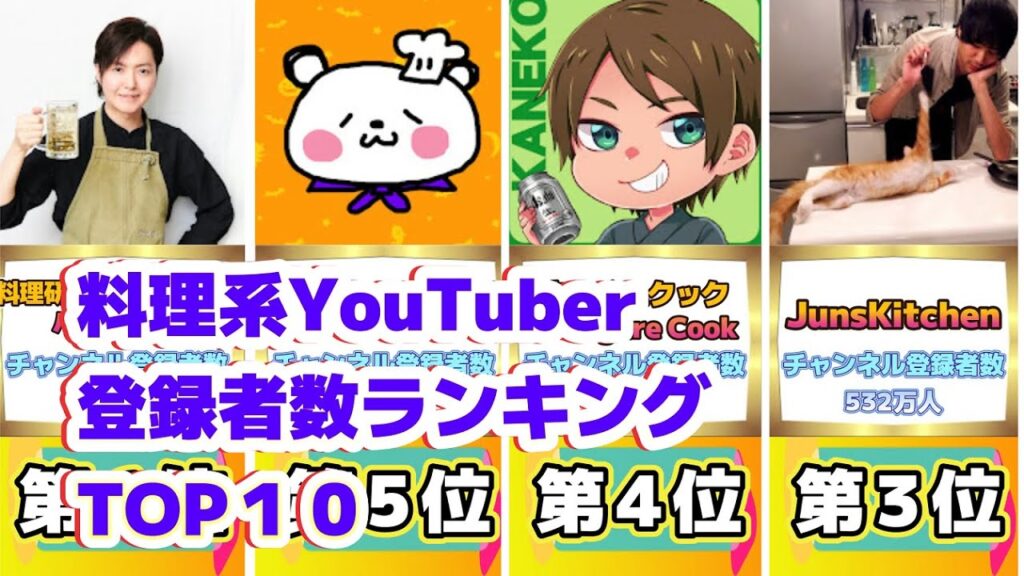 料理系YouTuber登録者数ランキングTOP１０